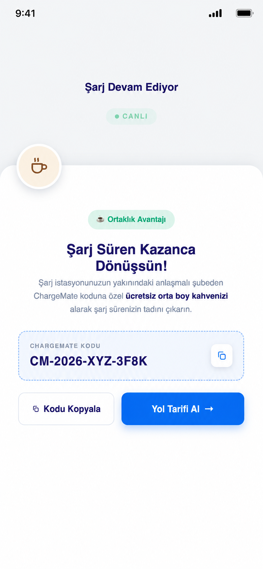 Şarj molası, [kahve molası.] — Partner avantajı